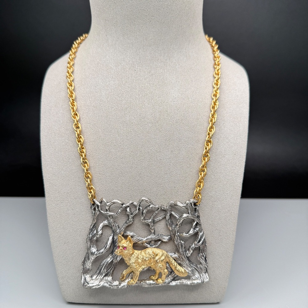 VTG Napier Endangered Species Necklace Kit Fox 1972 Eugene Bertolli Rare 21.5"